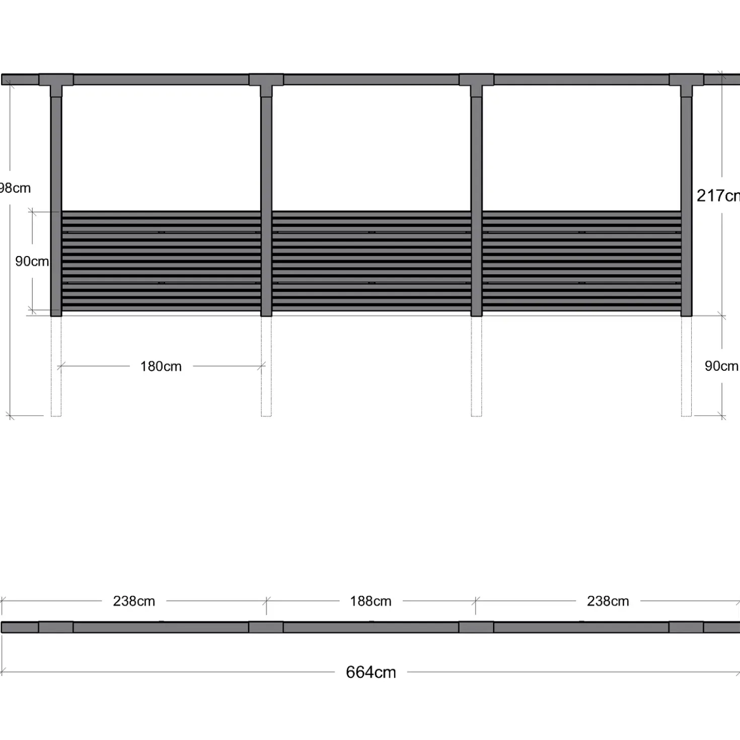 Plus Pergola enkelt 3 moduler m/Tokyo hegn sort