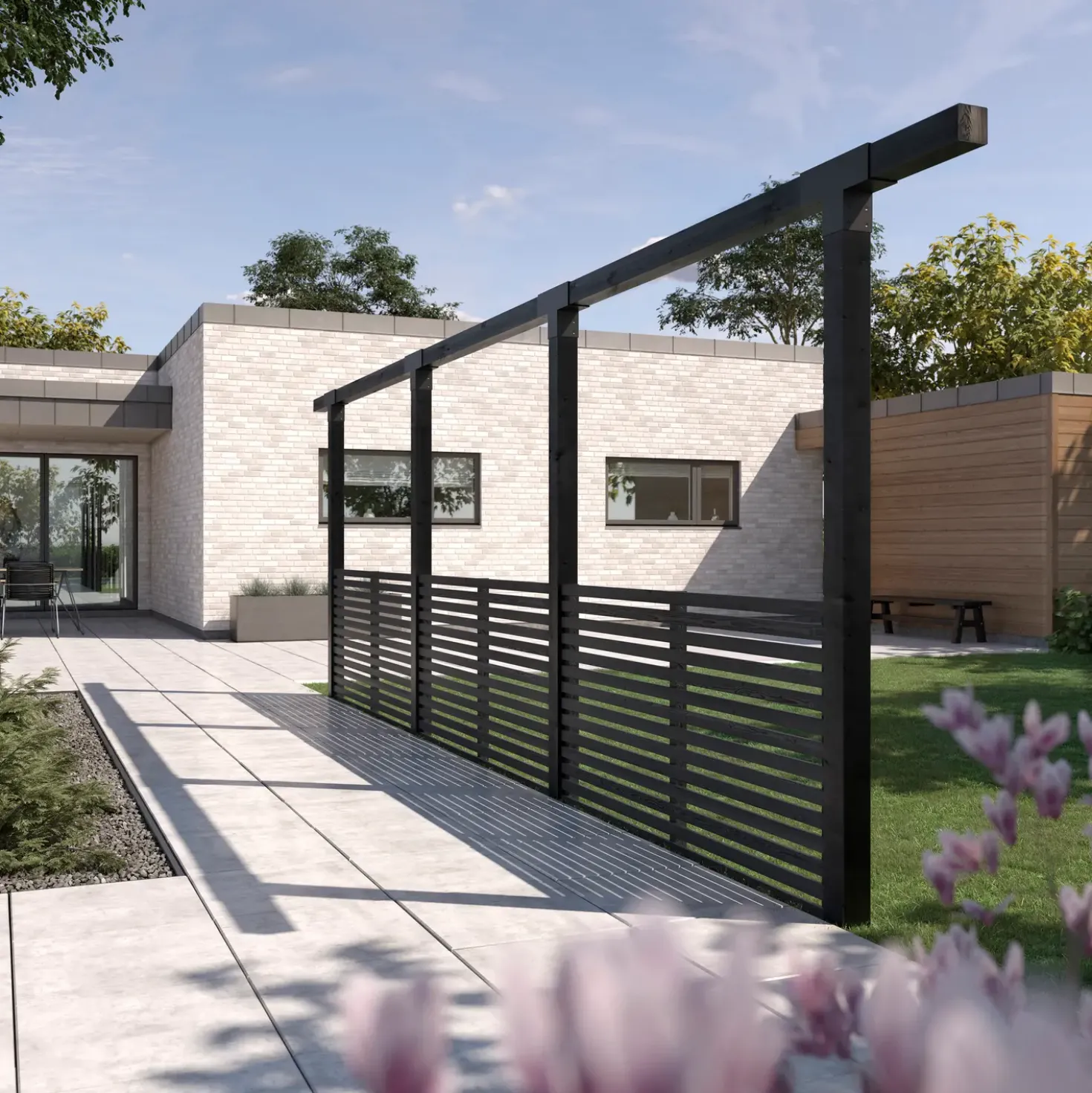 Plus Pergola enkelt 3 moduler m/Tokyo hegn sort