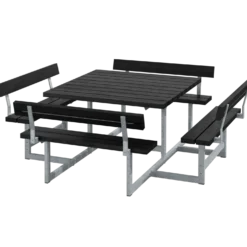 PLUS Picnic Bord/Bænkesæt m/4 ryglæn 224 cm RePlast Sort