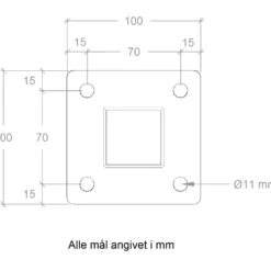 Plus Stålstolpe m/fod 4,5x4,5x96 cm m/stolpeafdækning/bolte sort