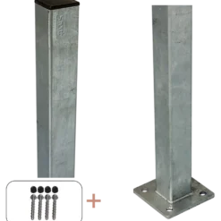 Plus Stålstolpe m/fod 4,5x4,5x96 cm m/stolpeafdækning/bolte