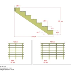 Plus Terrassetrappe 7 trin 122x176 cm 34,2° 120 cm