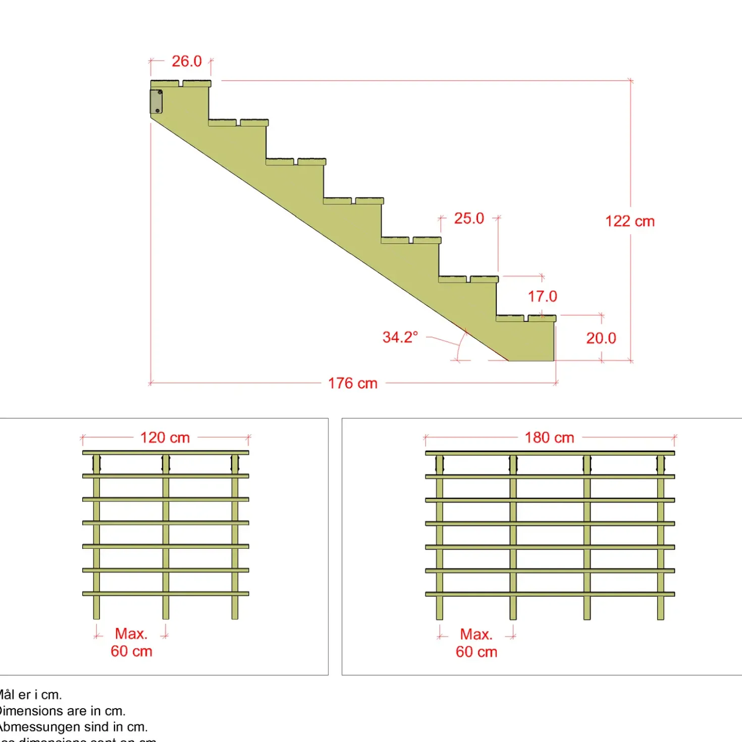 Plus Terrassetrappe 7 trin 122x176 cm 34,2° 120 cm