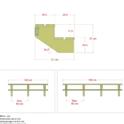 Plus Terrassetrappe 2 trin 37x51 cm 34,2° 180 cm