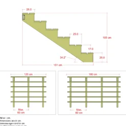 Plus Terrassetrappe 6 trin 105x151 cm 34,2° 120 cm