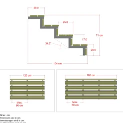 Plus Terrassetrappe 4 trin 71x104 cm 34,2° 180 cm