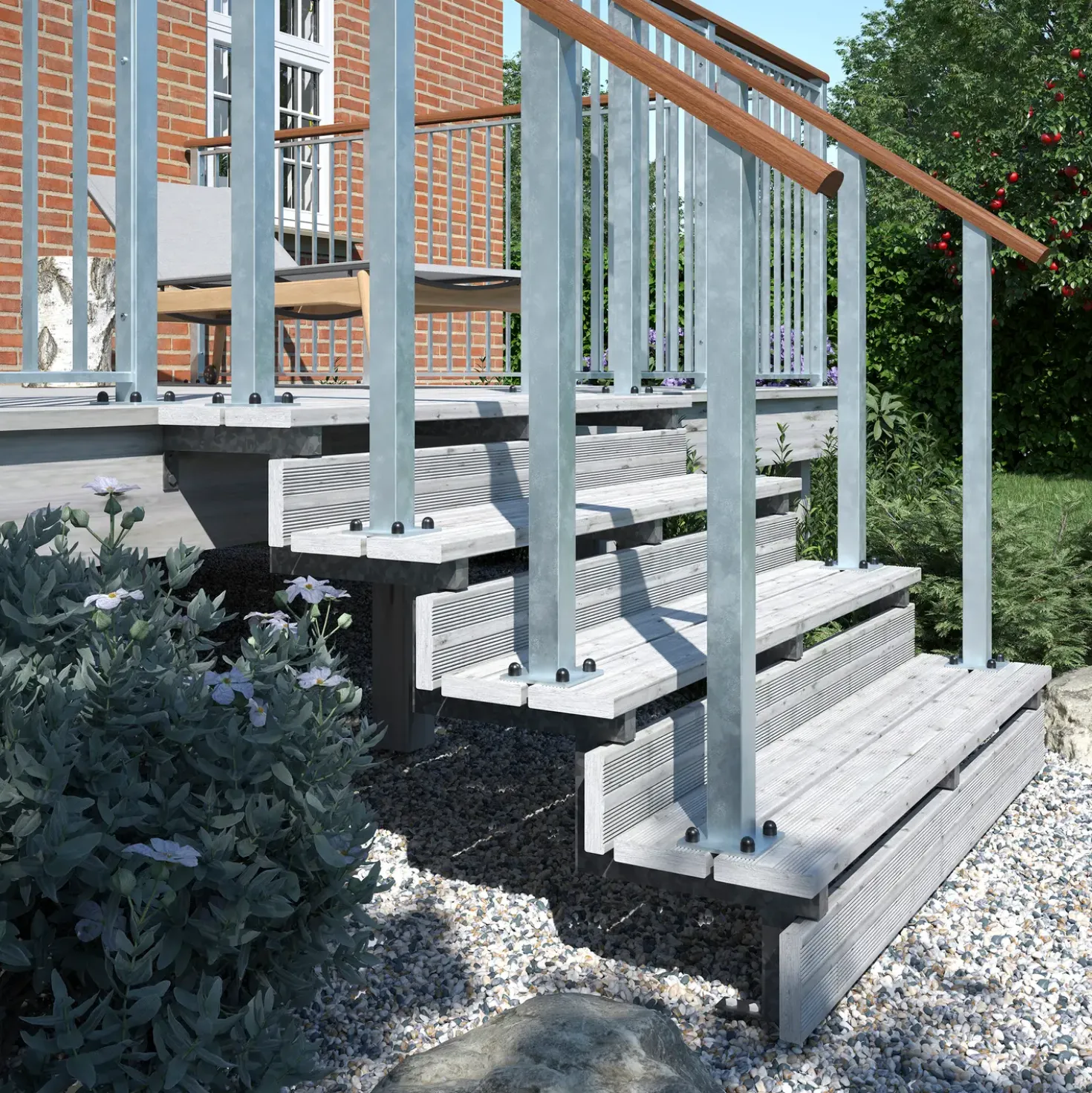 Plus Terrassetrappe 4 trin 71x104 cm 34,2° 120 cm