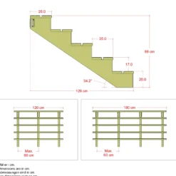 Plus Terrassetrappe 5 trin 88x126 cm 34,2° 180 cm