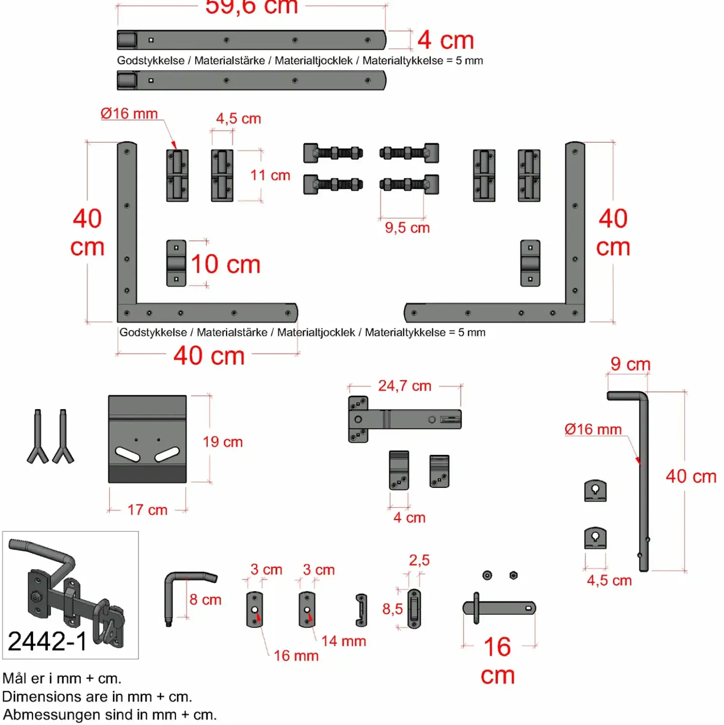 PLUS Tokyo dobbeltlåge 200×90 cm sort inkl. sort beslag