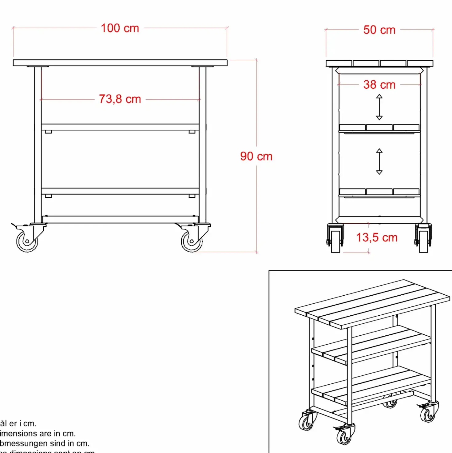 PLUS Urban Picnic plante/grillbord m/2 hylder – sort/sort stel