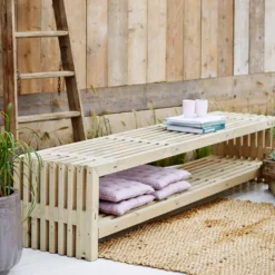 Rustik Trallebænk Design med hylde natur 218x49x45 cm