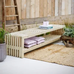 Rustik Trallebænk Design med hylde natur 218x49x45 cm