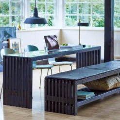 Rustik Trallebænk Design med hylde sort 218x49x45cm