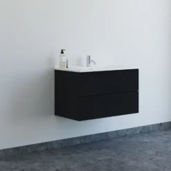 Scanbad Aria badmøbel m/vask, 2 skuffer, push open, sort eg 81 cm