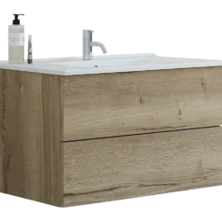 Scanbad Aria badmøbel m/vask, 2 skuffer, push open, natur eg 81 cm