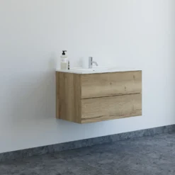 Scanbad Aria badmøbel m/vask, 2 skuffer, push open, natur eg 81 cm