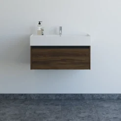 Scanbad badmøbel m/Asyre vask/højre, 1 skuffe, brun eg 81 cm