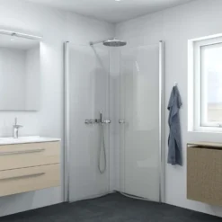 Scanbad brusedør E - halvrund klart glas, model 100
