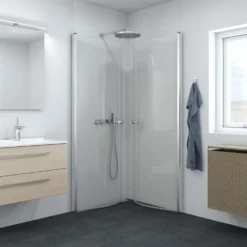 Scanbad brusedør halvrund satin/klart glas model 90