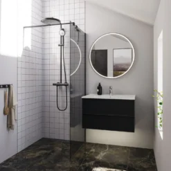 Scanbad brusevæg 89x197,8cm sort/røgfarvet glas