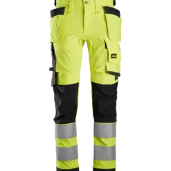 Snickers Allroundwork arbejdsbukser med hylsterlommer stretch klasse 2 hi-vis gul/sort str. 54
