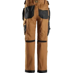Snickers Allroundwork arbejdsbukser med hylsterlommer Canvas+ stretch brun/sort str. 48