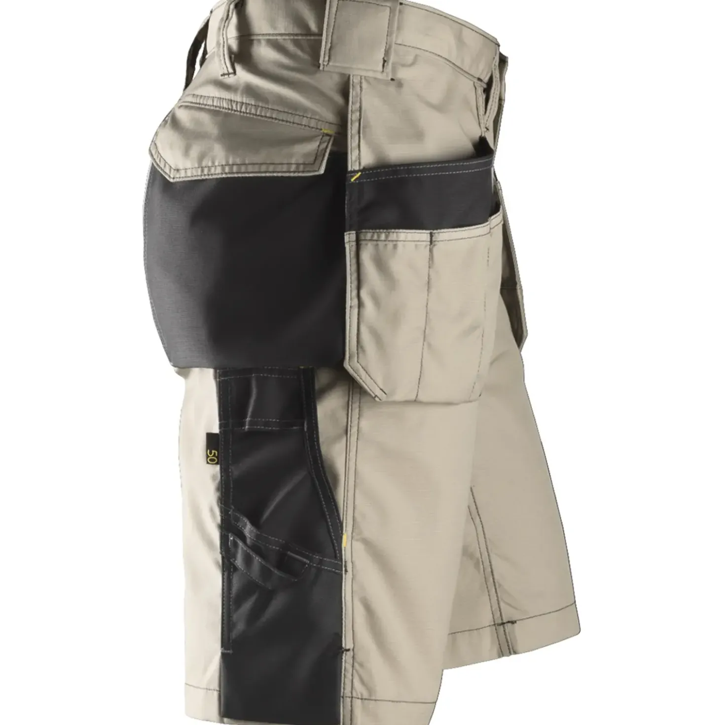 Snickers Håndværker shorts med hylsterlommer ripstop khaki/sort str. 52