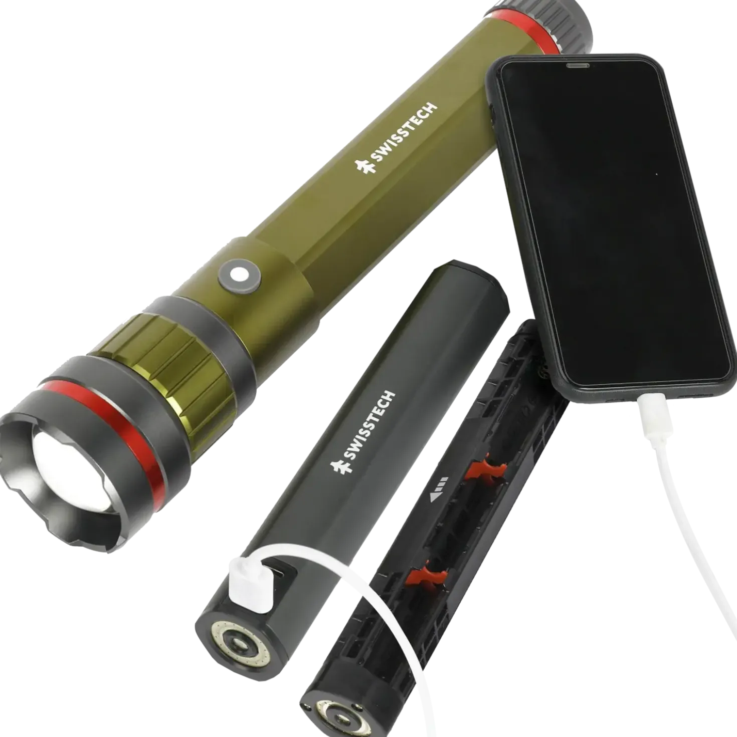 Swisstech Zuverlässig lommelygte m/powerbank 6500 lumen