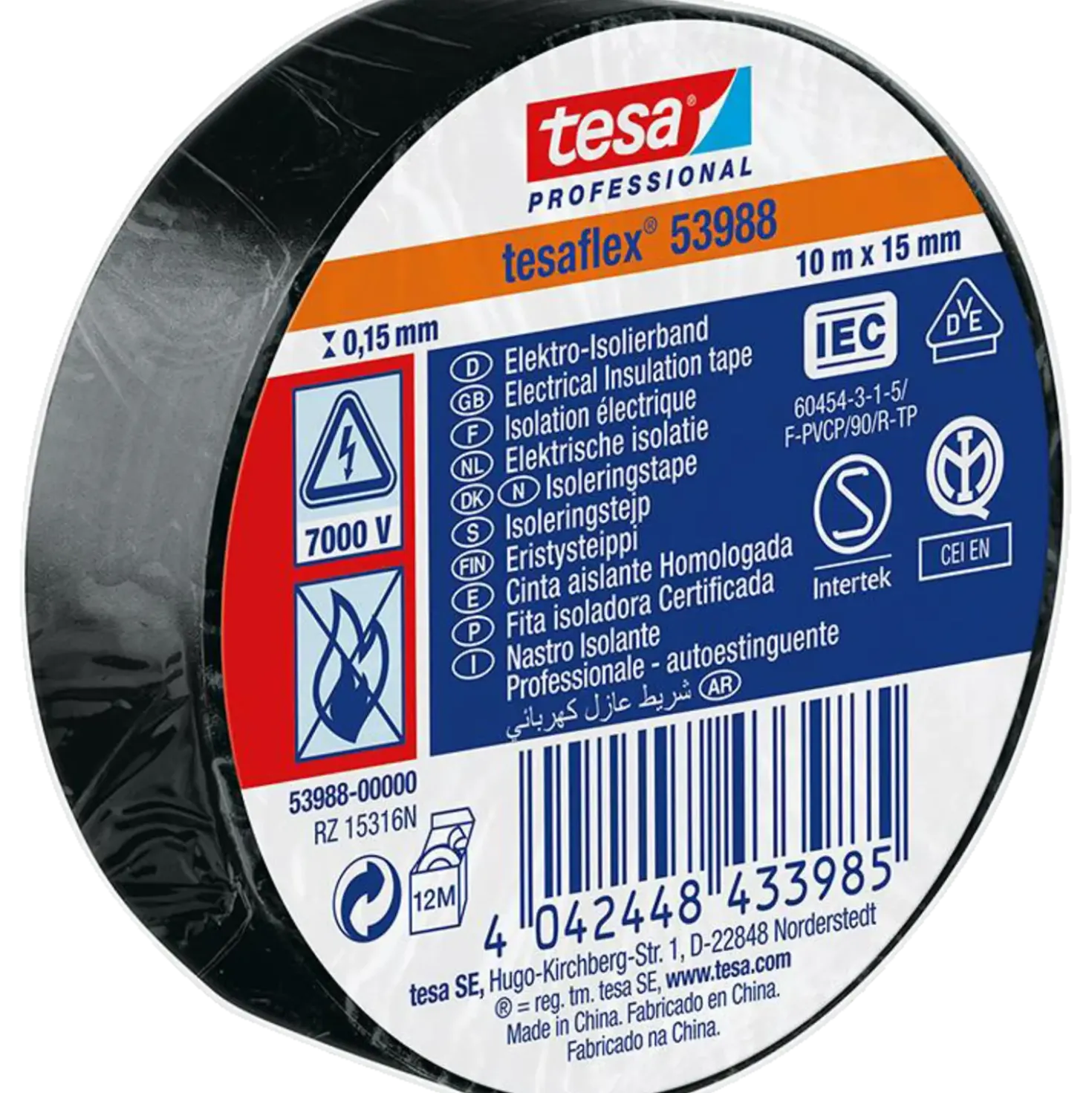 Tesa Tesaflex isoleringstape 10 m x 15 mm sort