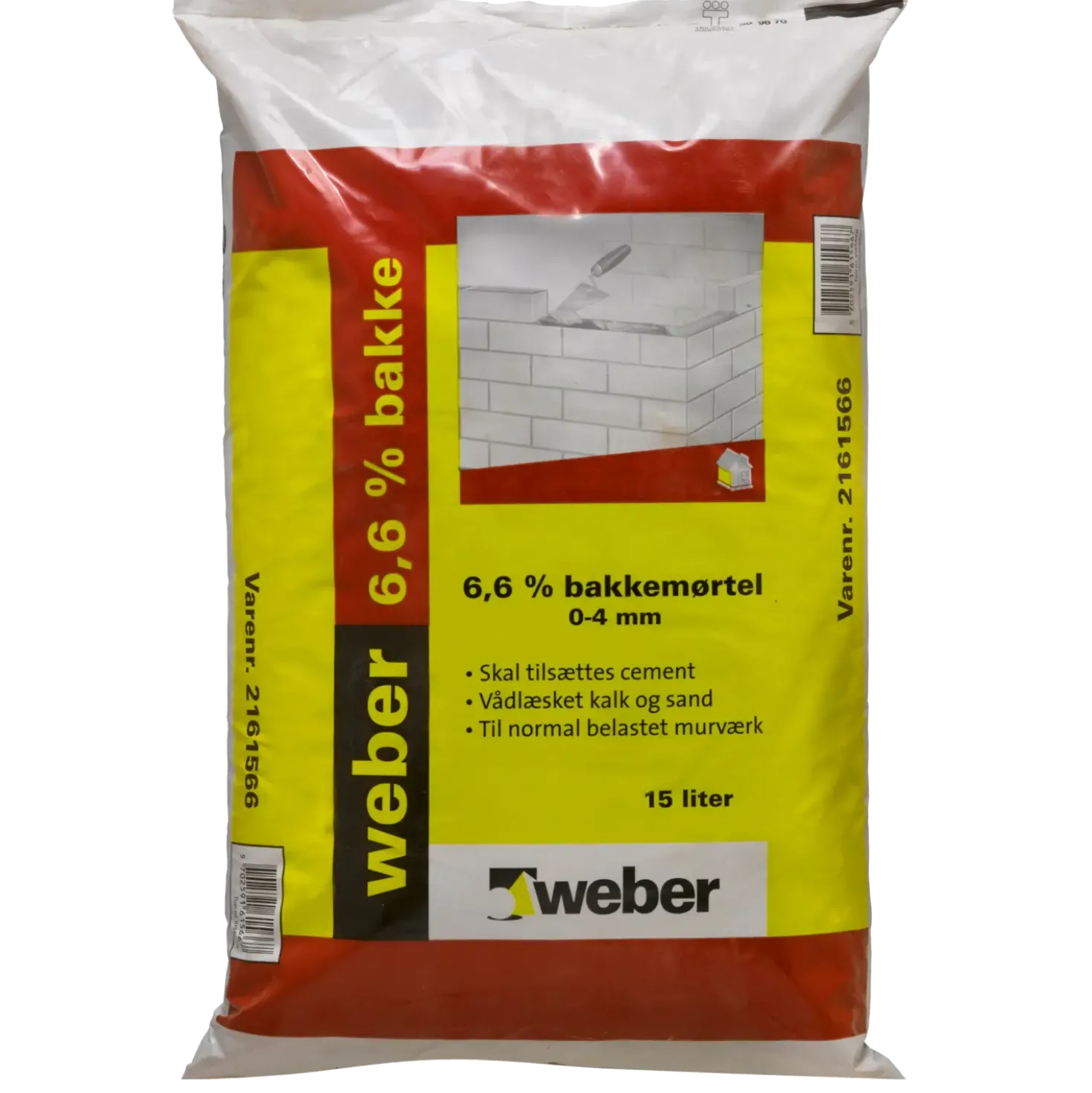 Weber 6,6% bakkemørtel 0-4 mm. 15 L